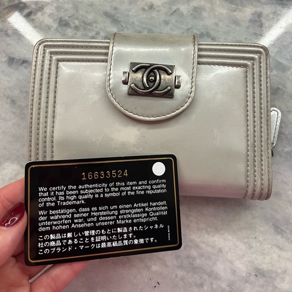 CHANEL Silver Patent Leather Boy Wallet - Picture 2 of 9